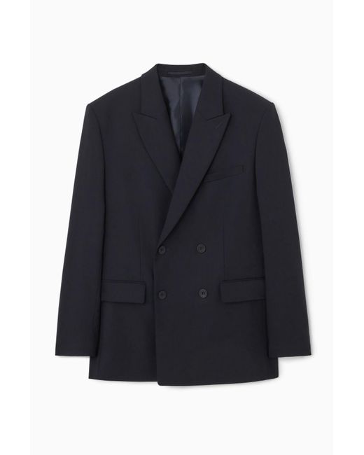 COS Blue Double-breasted Wool Blazer - Relaxed for men