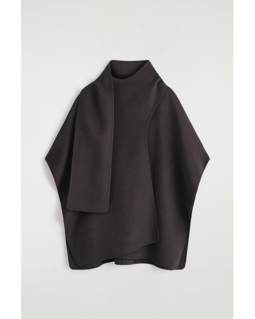 COS Black Double-Faced Wool Scarf Cape