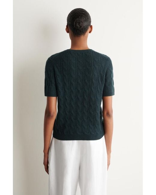 COS Green Cable-Knit Cashmere T-Shirt