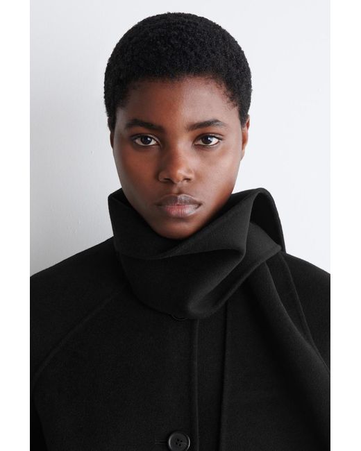 COS Black Double-Faced Wool Scarf Short Jacket