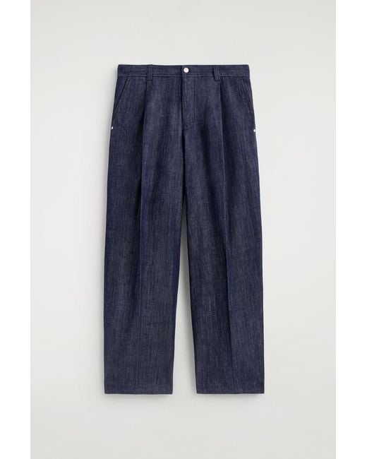 COS Blue Pleated Wide-Leg Denim Pants for men