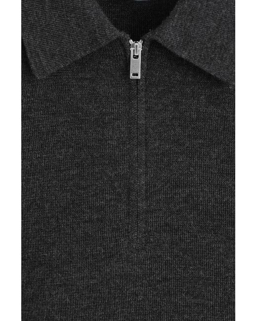 COS Black Merino Wool Zip-Up Polo Shirt