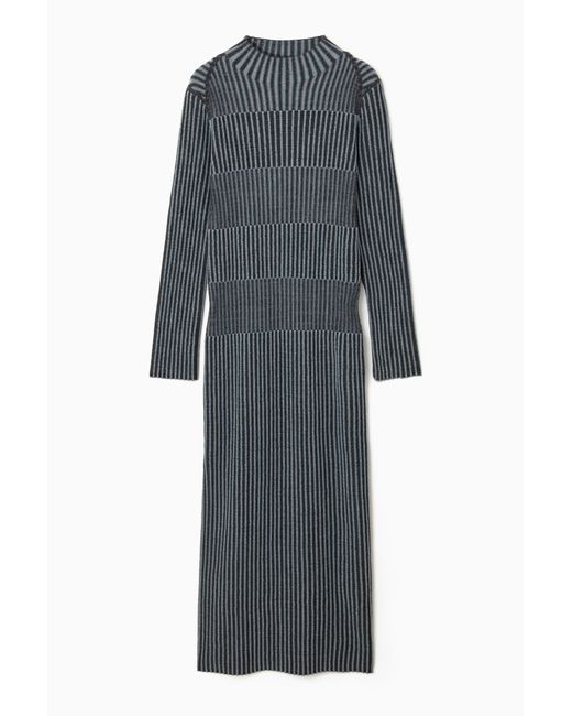 COS Gray Striped Ribbed-knit Midi Dress