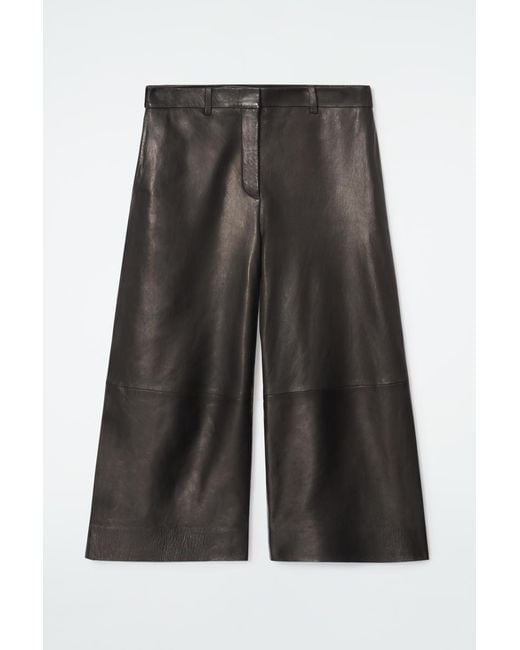 COS Gray The Leather Barrel-Leg Culottes