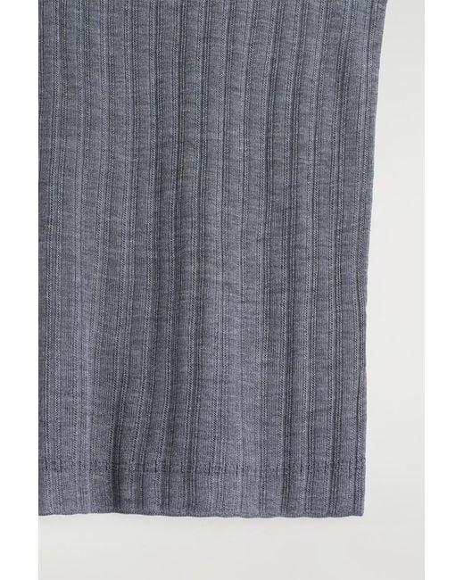 COS Blue Ribbed-Knit Silk Tank Top