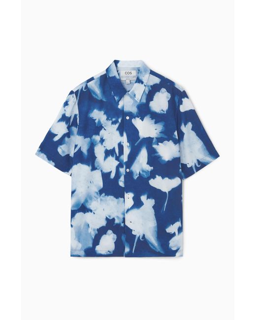 COS Blue Inverted-floral Short-sleeved Shirt for men