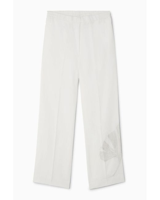 COS White Embroidered Wide-leg Pants