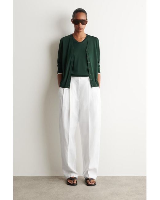 COS Green Layered-Detail Knitted V-Neck T-Shirt