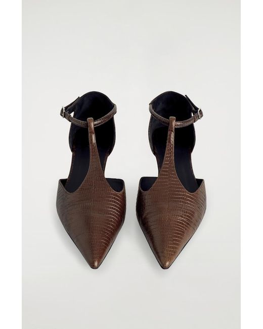 COS White Lizard-Effect Leather T-Bar Wedge Heels