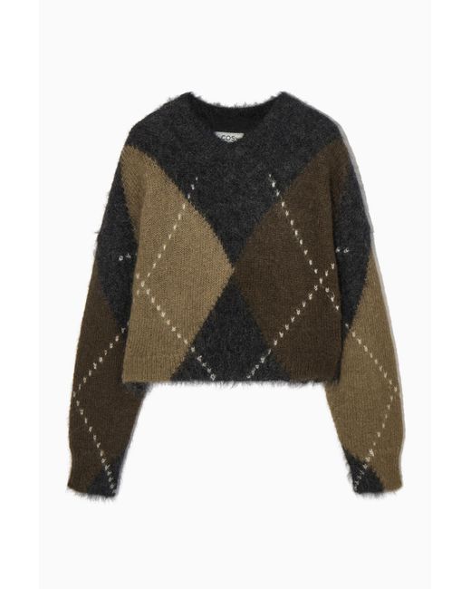 COS Black Cropped V-neck Mohair Sweater