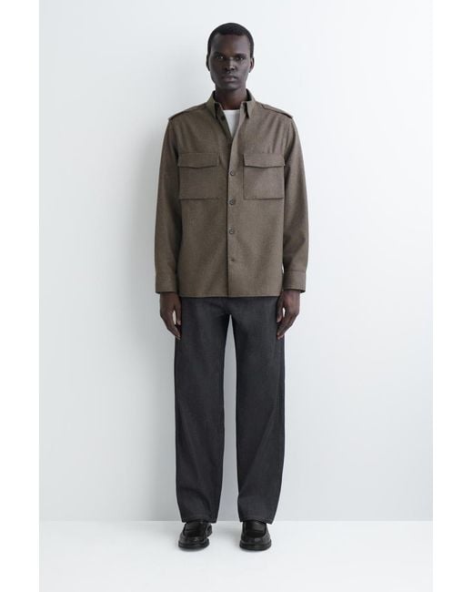 COS Gray Epaulet-Detail Wool Shirt for men