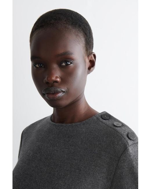 COS Gray Button-Detail Boiled-Wool Sweatshirt