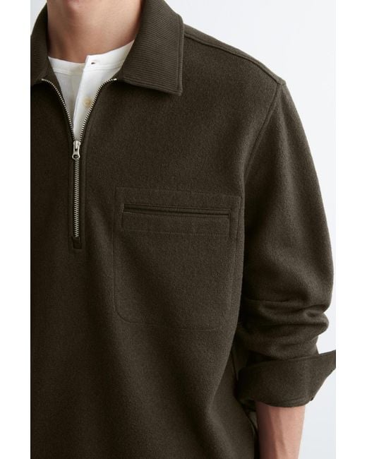 COS Green Boiled-Wool Zip-Up Polo Jumper for men