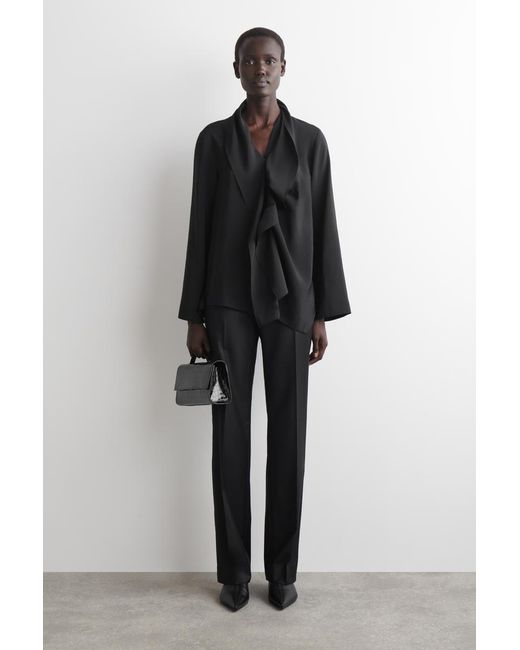COS Black Ruffled Draped Blouse