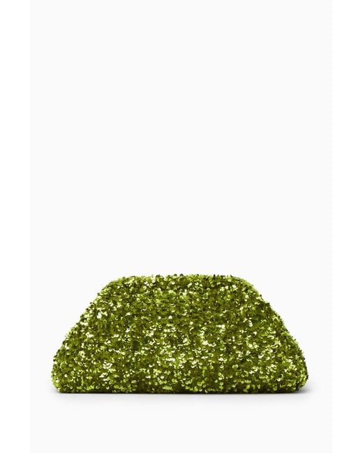 COS Green Oversized Sequinned Framed Clutch