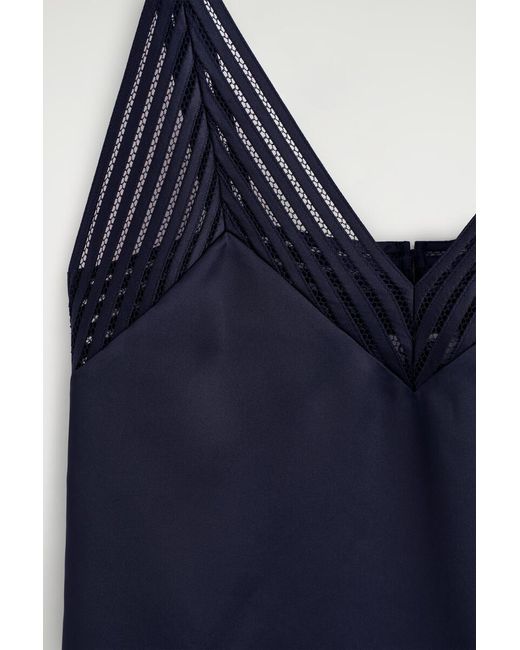 COS Blue Open-Stitch Satin Cami Top
