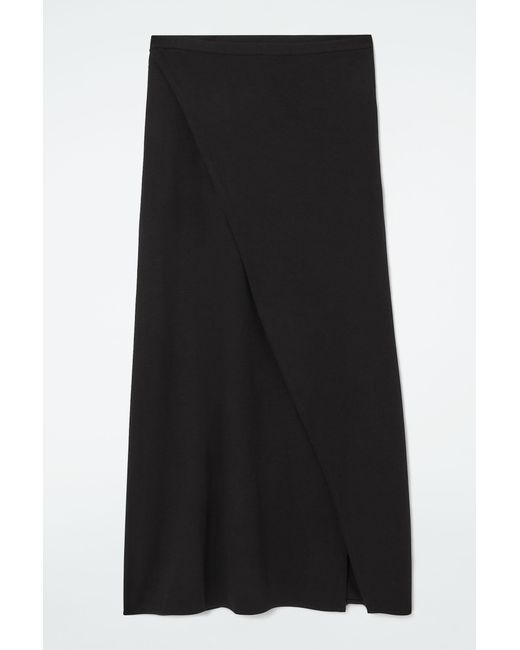 COS Black Jersey Wrap Midi Skirt