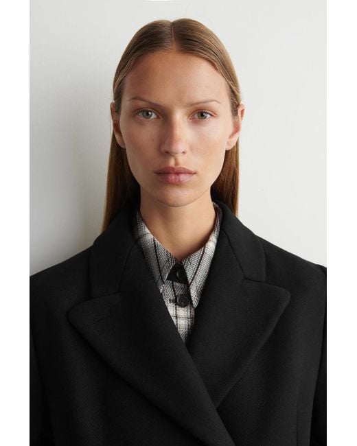 COS Black Tailored Double-Breasted Wool Long Coat