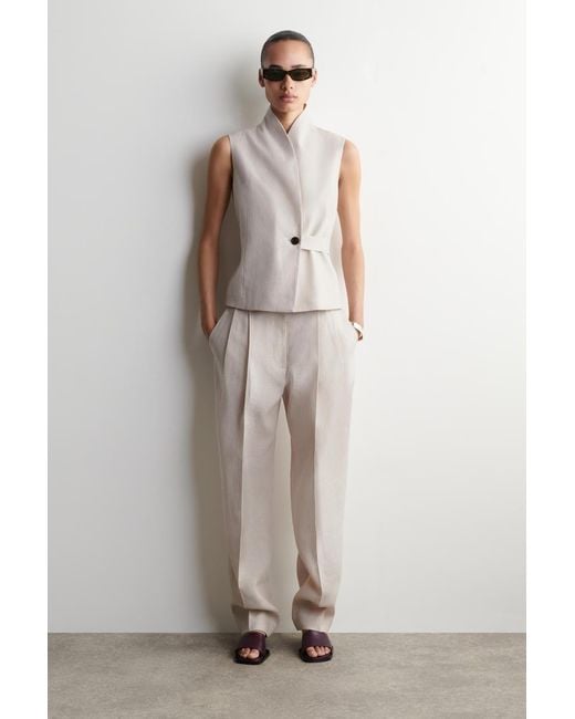 COS Natural Shawl-Collar Belted Linen Vest