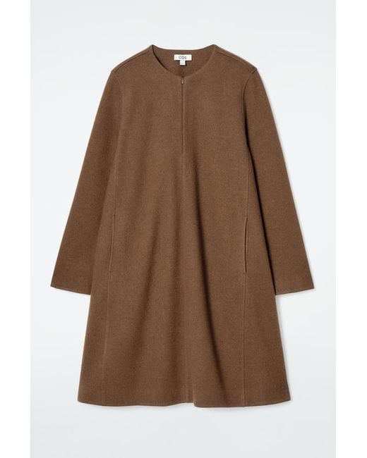 COS Brown A-Line Boiled-Wool Mini Dress