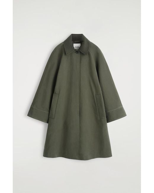 COS Green Wool-Trimmed Long Car Coat