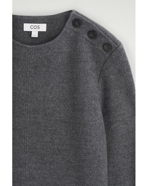 COS Gray Button-Detail Boiled-Wool Sweatshirt