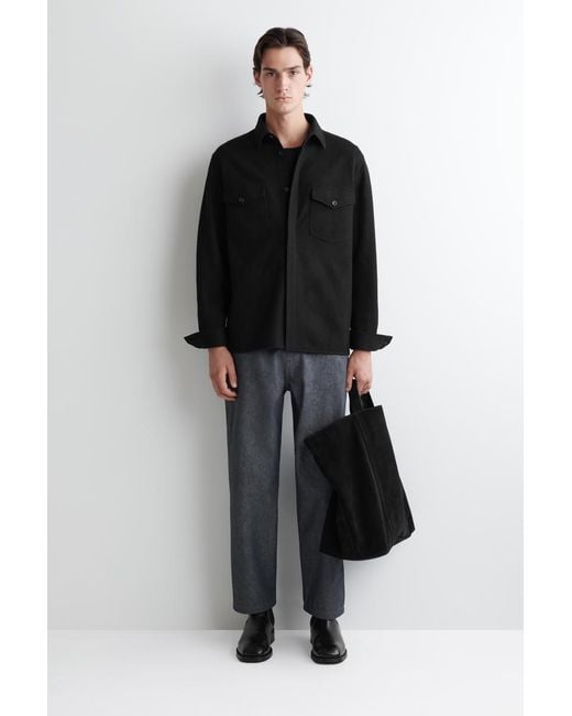 COS Black Relaxed Boiled-Wool Overshirt for men