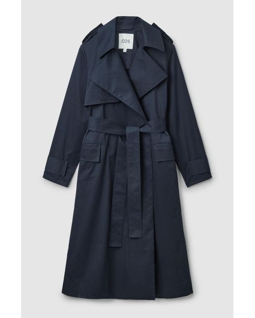 COS Cotton Belted Trench Coat in Blue Lyst