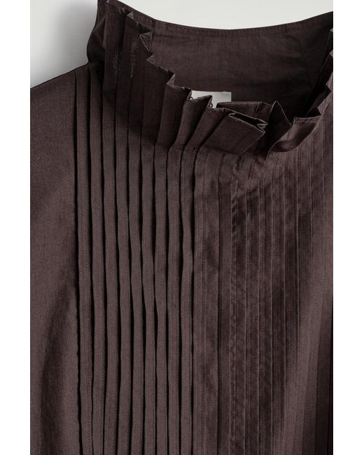 COS Brown Pintucked Cotton Blouse