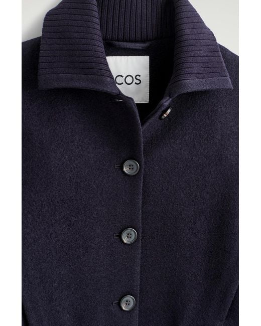 COS Blue Ribbed-Collar Boiled Merino Wool Jacket