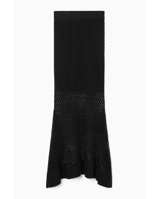 COS Black Asymmetric Open-knit Skirt