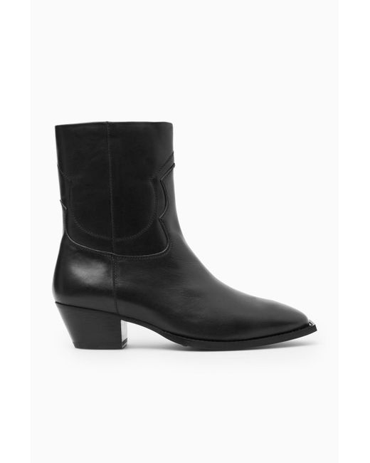 COS Black Point-toe Leather Western Boots for men