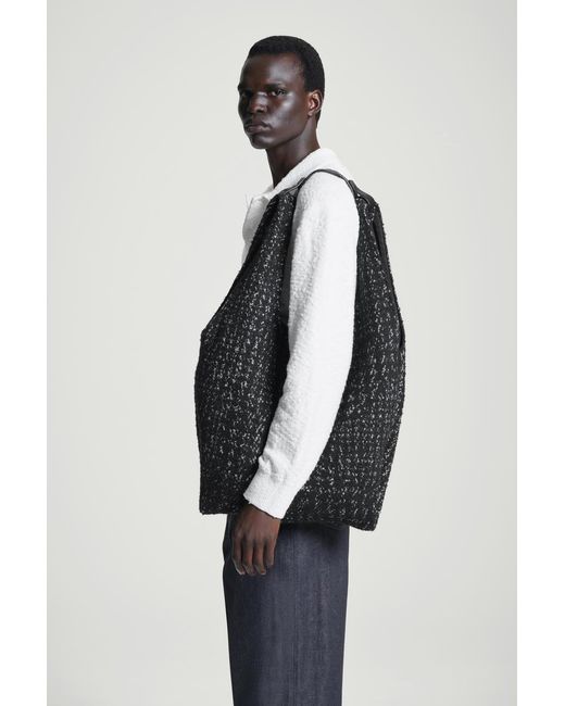 COS Black Oversized Jacquard Tote Bag for men
