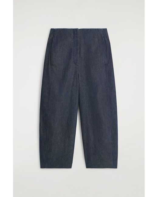 COS Blue Raw Denim Cropped Barrel-Leg Trousers