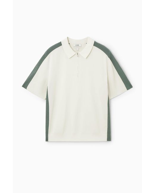 COS White Color-block Half-zip Polo Shirt for men