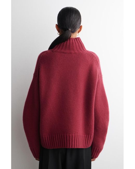 COS Red Chunky Cashmere Funnel-Neck Sweater