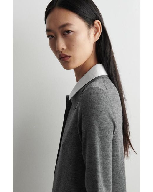 COS Gray Layered-Collar Merino Wool Mini Dress
