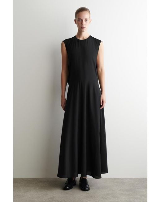 COS Draped Silk Maxi Dress in Black | Lyst