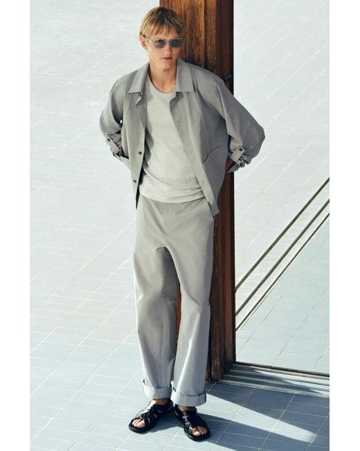 COS Gray Pintucked Cotton-Linen Overshirt for men