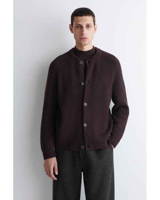 COS Strickjacke Aus Wolle Mit Rundhalsausschnitt in Blue für Herren