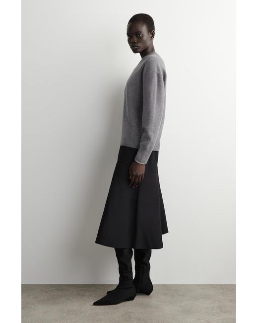 COS Gray Rounded Wool V-Neck Sweater