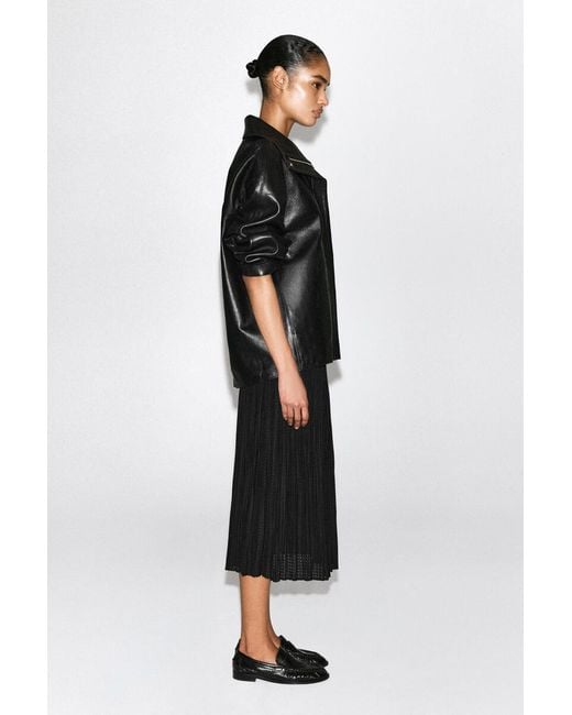 COS Black Pleated Jacquard Midi Skirt
