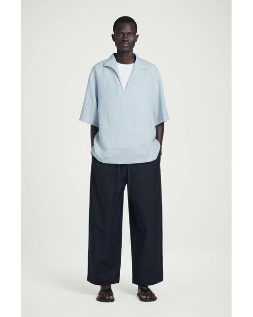 COS Open-collar Linen Shirt In Light Blue for men