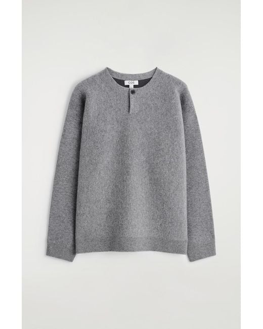 COS Gray Double-Faced Merino Wool Henley Sweater for men
