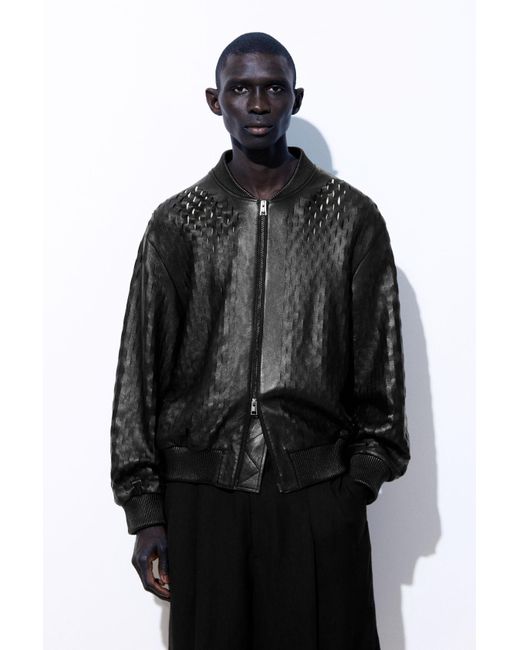 COS Black The Perforated Leather Bomber Jacket for men