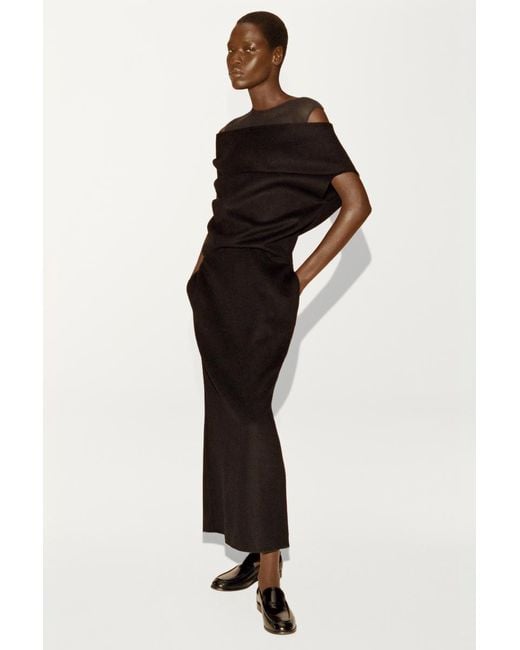 COS Black Off-The-Shoulder Wool-Silk Dress