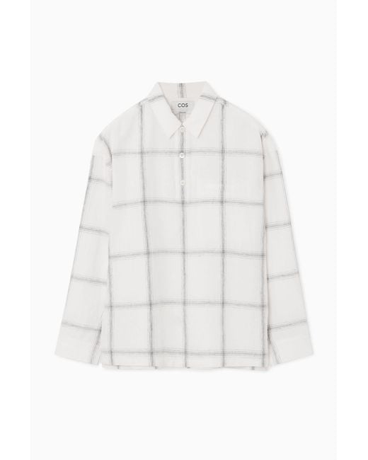 COS White Oversized Checked Half-placket Shirt for men