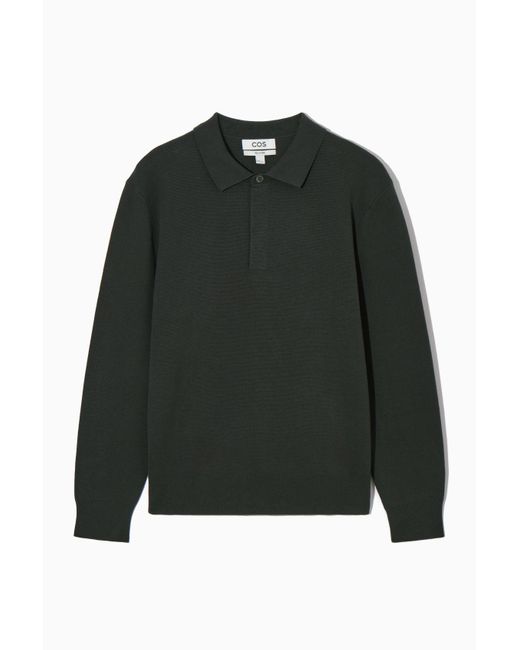COS Black Minimal Knitted Polo Shirt for men