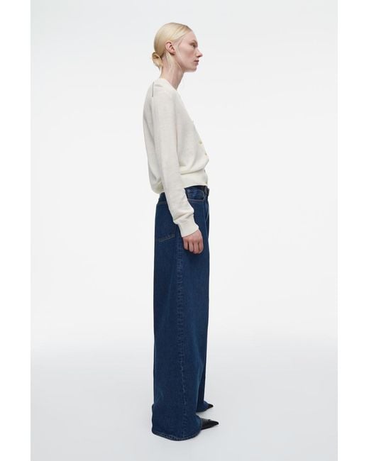 COS White Merino Wool-Linen Blend V-Neck Cardigan