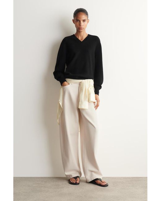 COS Black Sculpted Cashmere V-Neck Jumper